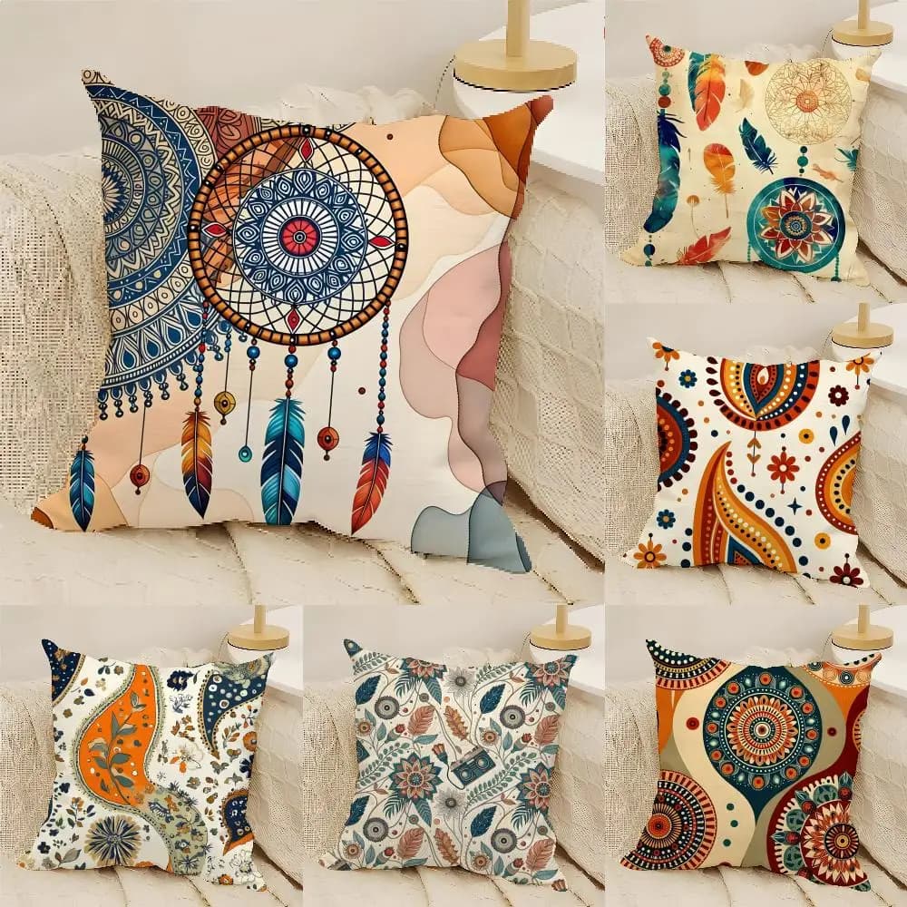 Boho Mandala & Paisley Cushion Cover Natural Linen Organic Fabric Double-Sided Printing Sofa Home Decor Gift Pillow Cover