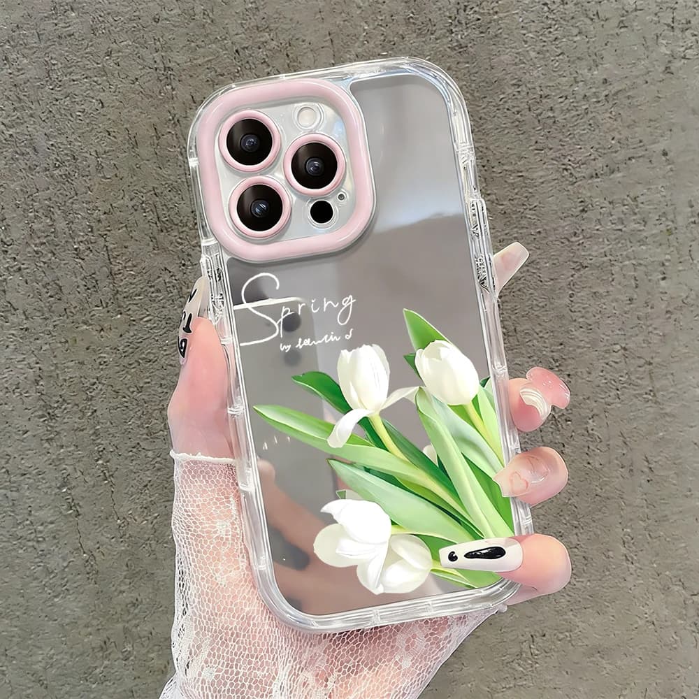 Custodia per telefono con specchio e cuscino d'aria a forma di tulipano primaverile per iPhone 17 15 14 16 Pro Max 13 12 11 Pro X XR XS MAX 7 8 Plus 17Air Cover