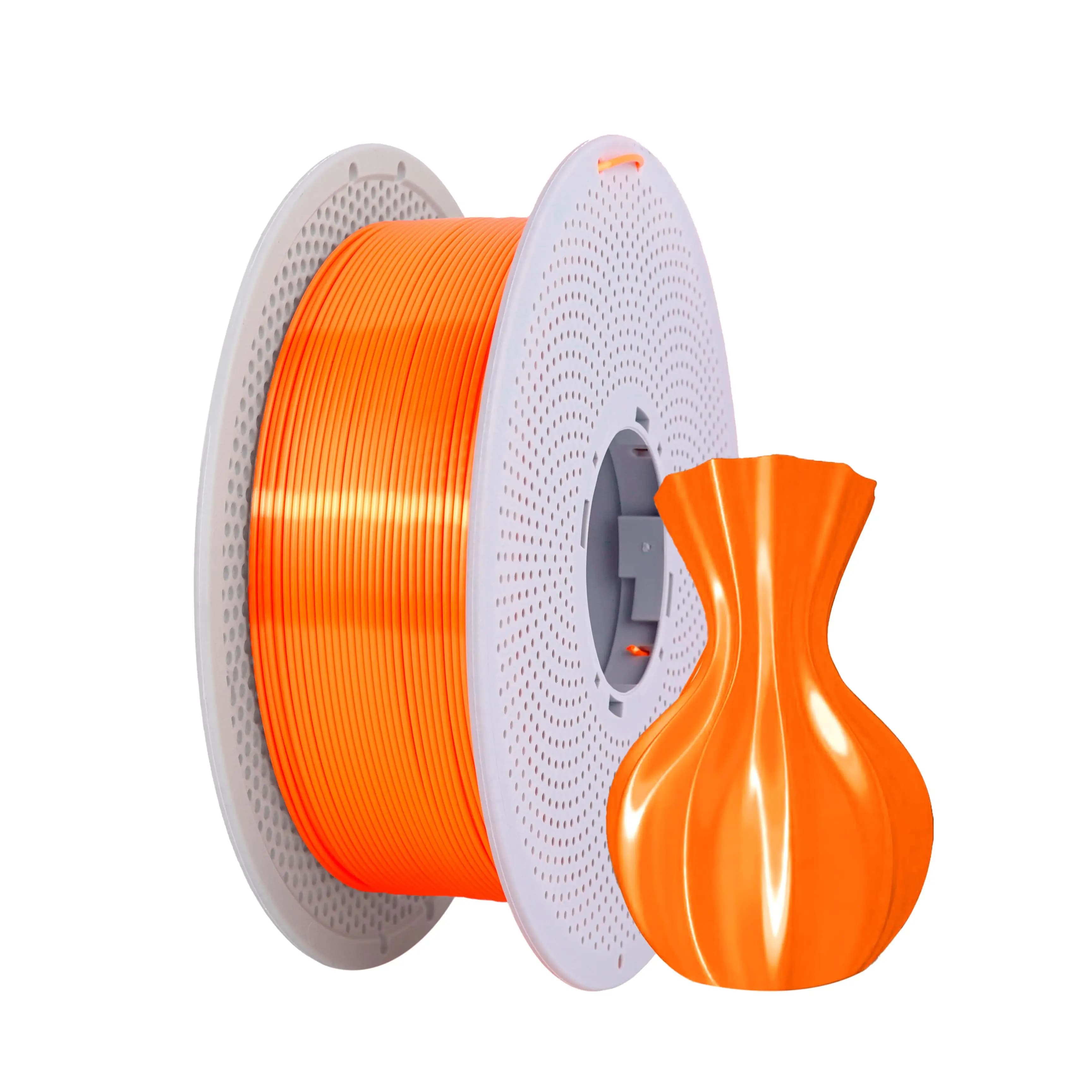 Filamento PLA Seta 1.75mm Arancione 1KG, Filamento per Stampante 3D Effetto Metallo Lucido, Precisione Dimensionale +/-0.03mm, Bobina da 1kg (2.4 libbre)