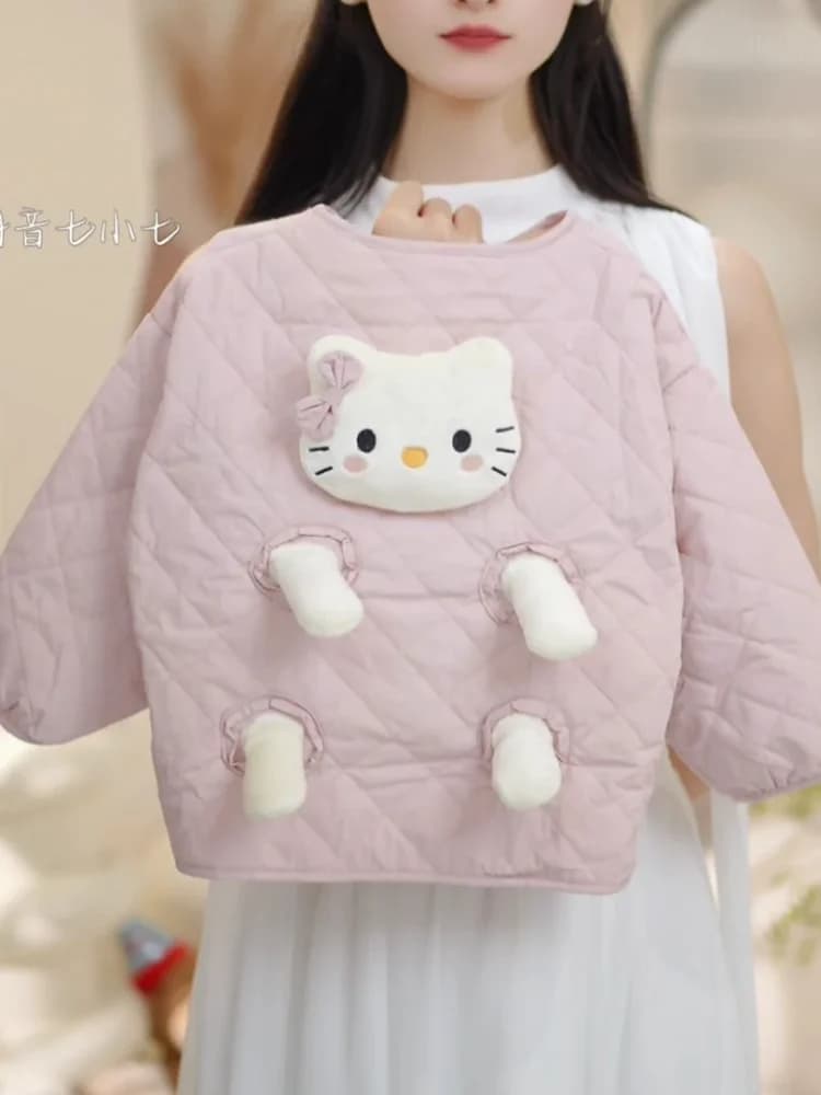 Cappotto addensato per ragazze Hello Kitty Autunno inverno uniforme scolastica per studenti tenere al caldo l'usura interna Capispalla Cappotto in cotone 3D dei cartoni animati