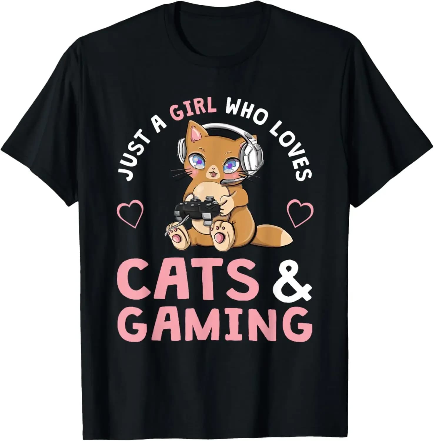 Gamer Cat Just A Girl Who Loves Cats and Gaming T-shirt morbida e traspirante stampata grafica da donna Top Abbigliamento casual