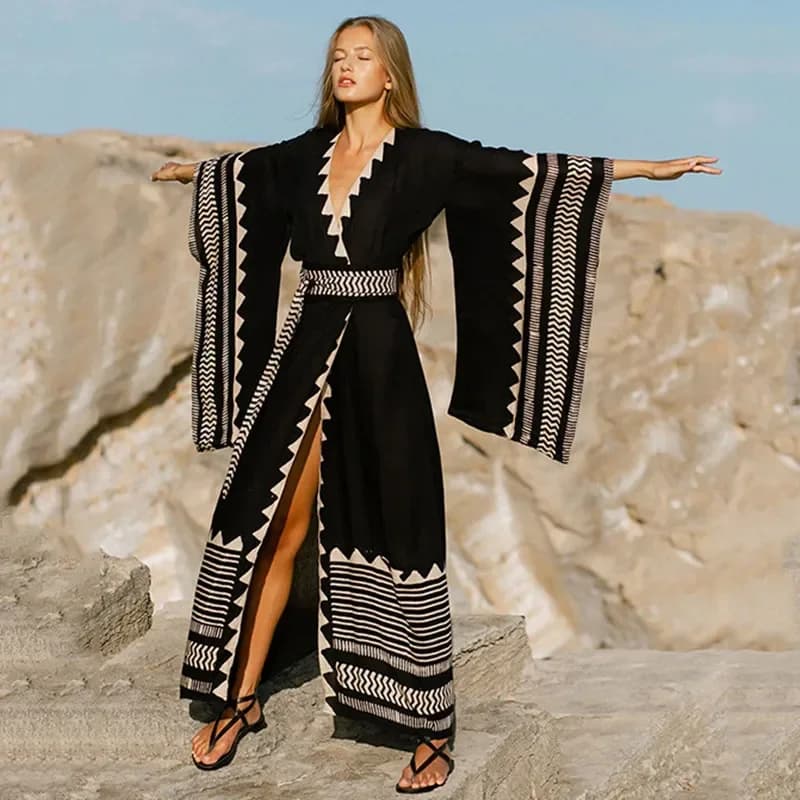 Copricostumi Kimono Abiti da spiaggia per donna Costume da bagno Night Club Costumi da bagno Abito lungo estivo Costume da bagno Cardigan nero Abbigliamento