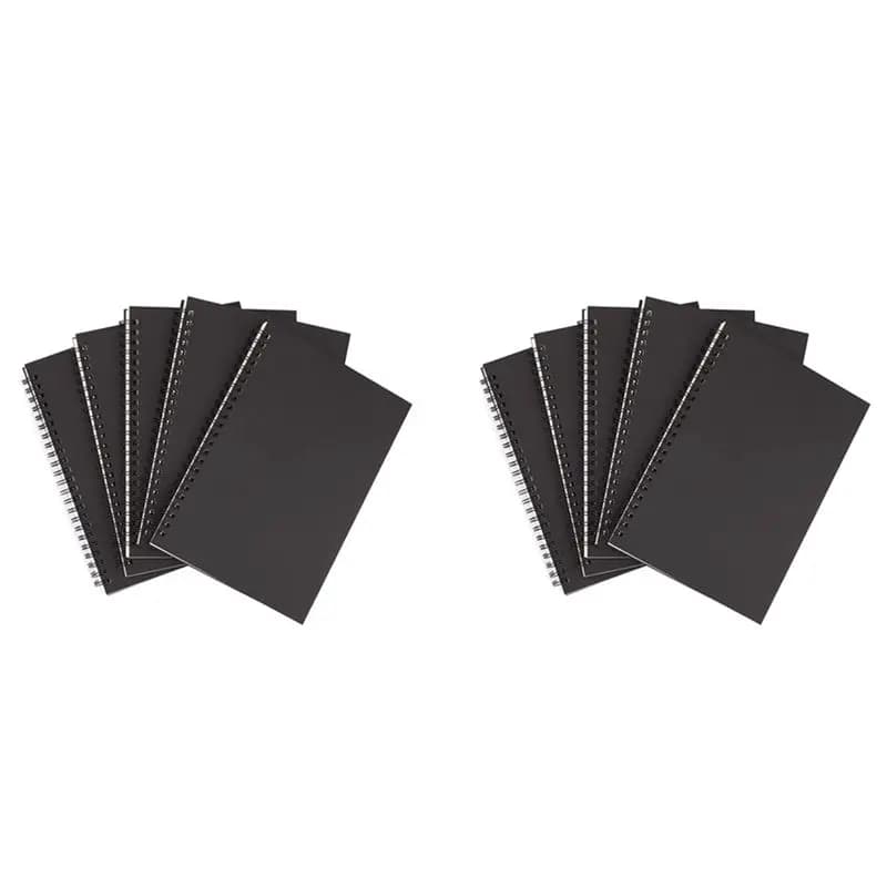 10Pcs A5 Black Spiral Notebook Blank Sketchbook Unruled Journal Pack Thick Blank Paper 50 Sheet 100 Unlined Pages