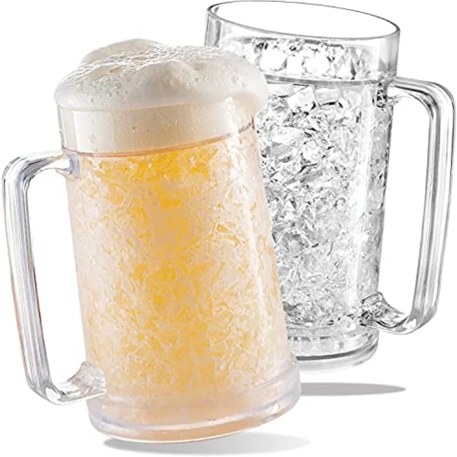 Bicchieri da birra per congelatore, bicchieri da birra in plastica a doppia parete isolati, tazze da congelatore da 6 oz, perfette tazze da birra congelate per bar domestico.