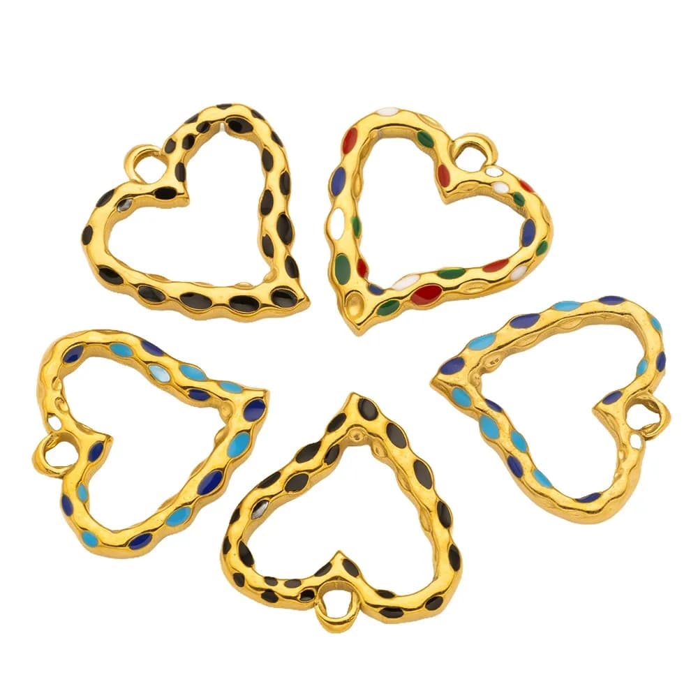 2 pendenti con ciondoli a forma di cuore in acciaio inossidabile per donne fai da te, collane a cerchio, bracciali, orecchini, creazione di gioielli, accessori