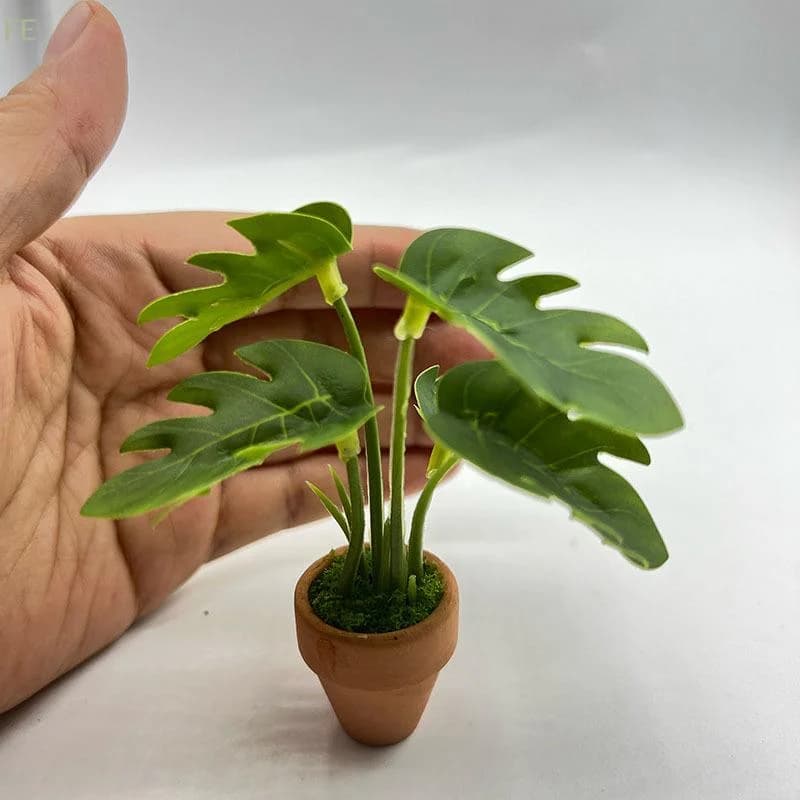 1 Pezzo Miniatura Decorativa Stile Scandinavo per Casa delle Bambole, Piante Verdi, Mini Taro, Piante in Vaso con Foglie a Tartaruga, Oggetto di Scena/Modello