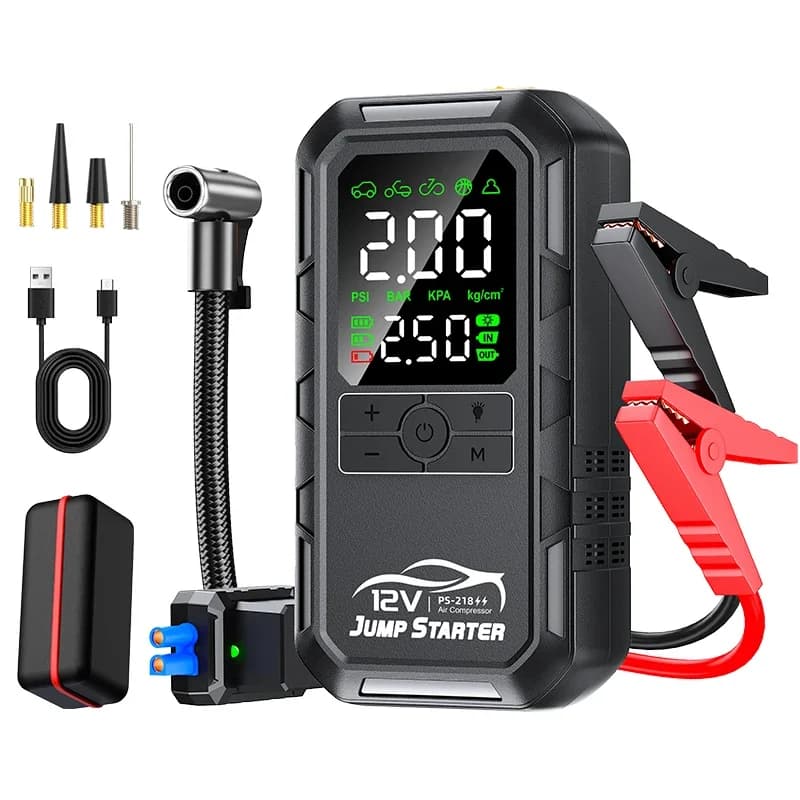 Smart Emergency Starter for Auto 12V with Super Power Compressor 180psi, Pneumatic Pump and Power Bank - 10000A 8000A 7000A 6000A