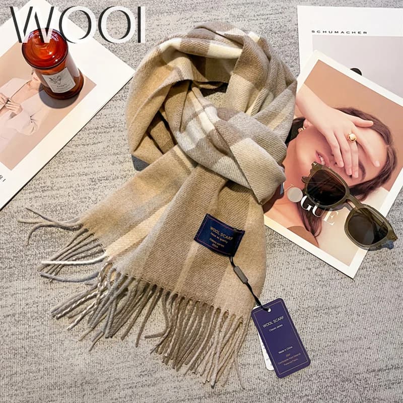 Sciarpa di misto lana britannica di lusso Sciarpa di cashmere scozzese da donna Scialle femminile caldo invernale Pareo da esterno Corea Morbida Bufanda