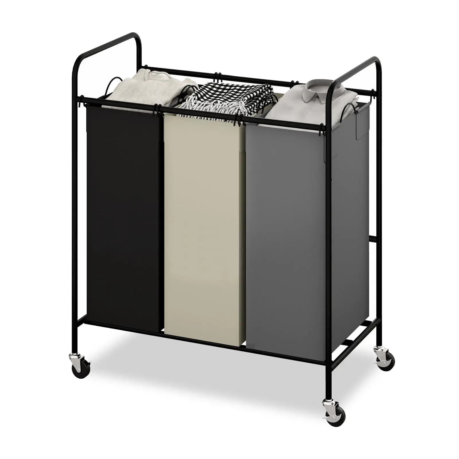 White basket with lockable wheels, white basket with removable cover for dirty clothes