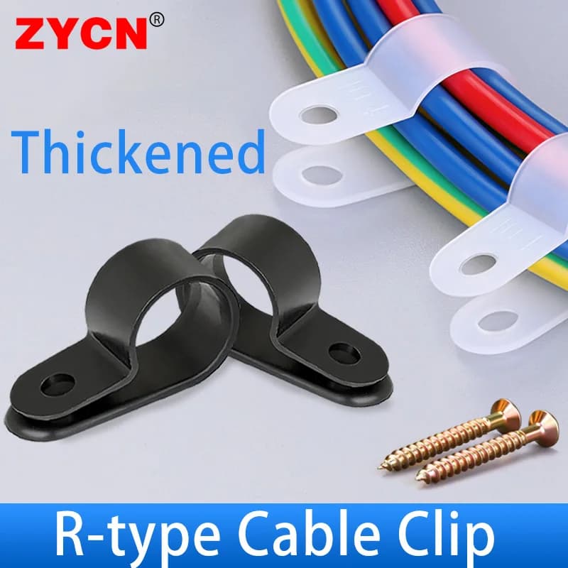 100PCS Plastic Cable Clip Thickened R-Type CC-0 3.1mm White Hose Fasteners Durable Nylon Clamp Mount Electrical Wire Management