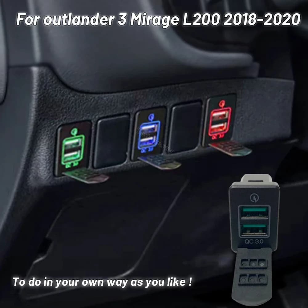 LED QC 3.0 USB Charger for Fast Car Outlander Mitsubishi Pajerp Sport 2015 Xpander 2016 2017 2018 ASX 2019 2020 Accessories