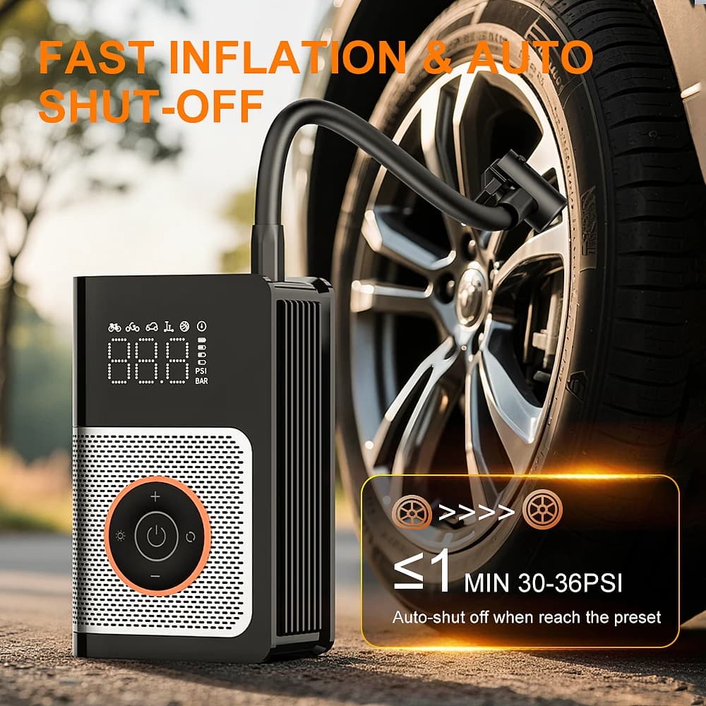 Gonfiatore portatile elettrico per gonfiaggio pneumatici wireless YIJU per pompa di gonfiaggio per palloni da calcio per compressore d'aria per biciclette per auto moto