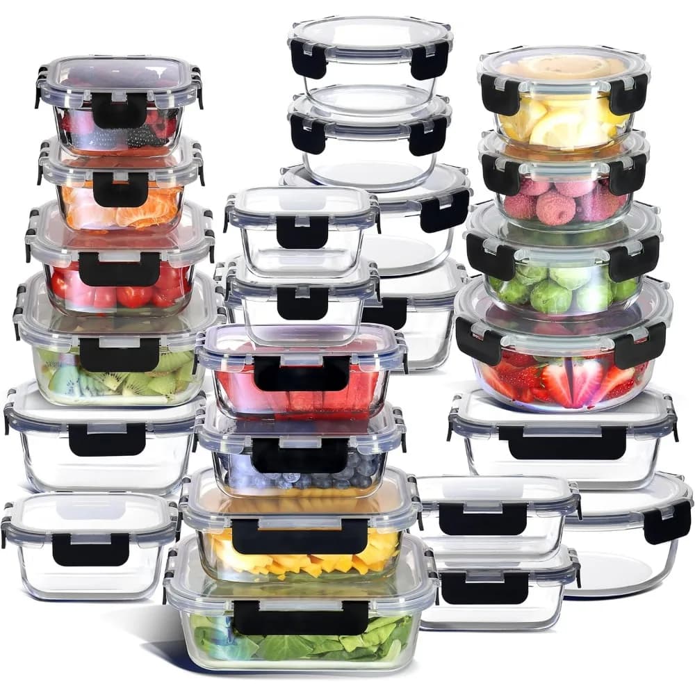 Set di contenitori per alimenti in vetro da 48 pezzi con coperchi ermetici, congelatore al forno sicuro per la preparazione dei pasti e l'organizzazione della cucina