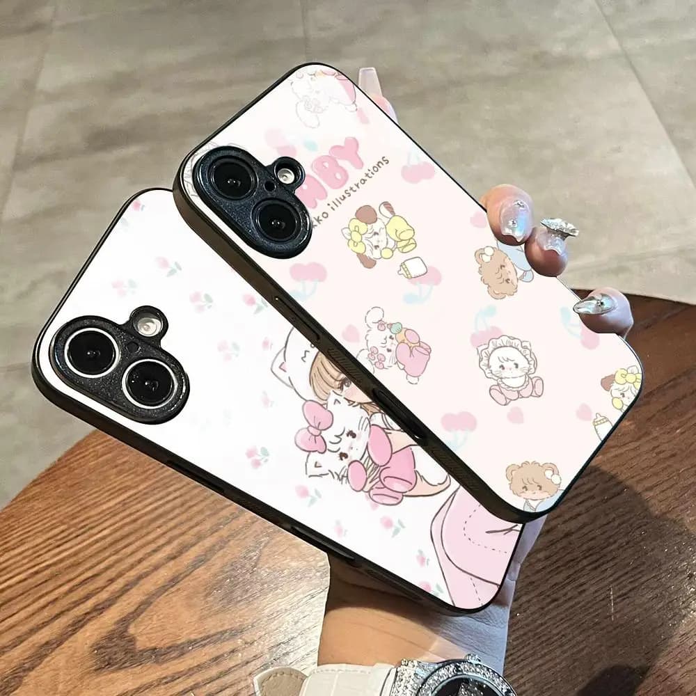 Cute girl Mikko pink design ins Phone Case For iPhone17 Air 16 e 15 14 13 12 11 Plus Mini Pro Max Glass Magnetic Case