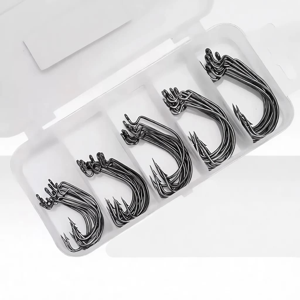 51 Black Nickel Offset Worm Hooks Hardware Fishing Swivel Tackle Terminal Kit Freshwater Saltwater Soft Bait Texas Rig Tools