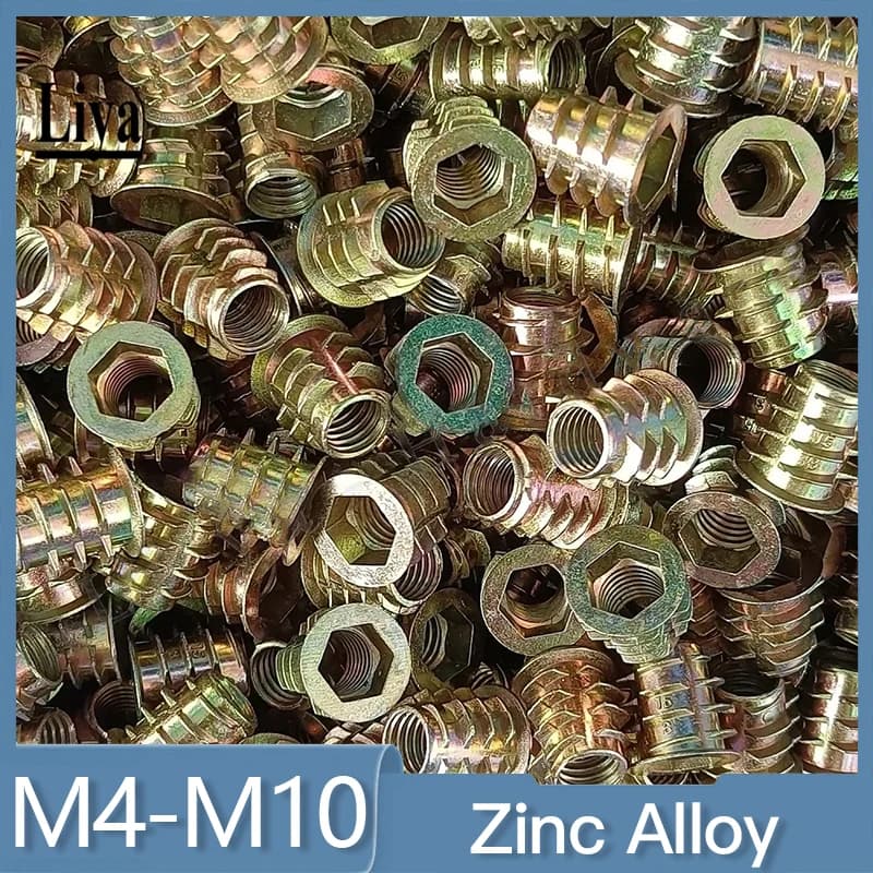 10Pcs M4 M5 M6 M8 Zinc Alloy Thread for Wood Insert Nut Flanged Hex Drive Head Furniture Nuts Selection Length 8mm To 25mm