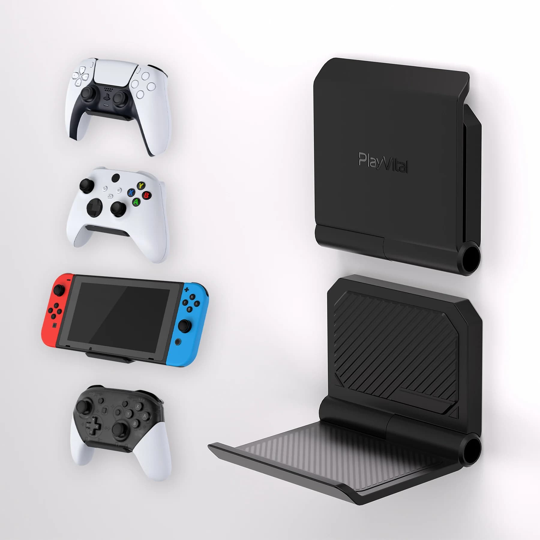 PlayVital Pack of 2 foldable wall mounts for controllers and headphones PS5 Xbox Switch – Universal support for game support