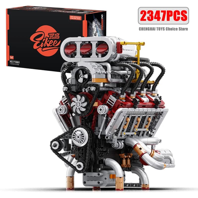 Y15001 Supercar con motore V8, kit di costruzione con mattoncini MOC, giocattoli con motore, puzzle creativo, regalo di compleanno per bambini