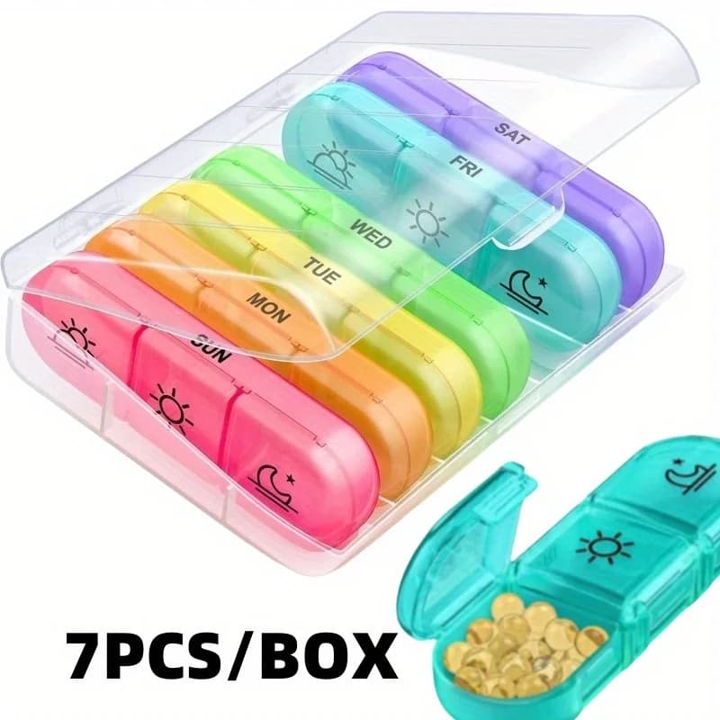 1 set di portapillole portatile da viaggio per 7 giorni, organizer settimanale per pillole 3 volte al giorno, con grandi contenitori per pillole per vitamine e farmaci