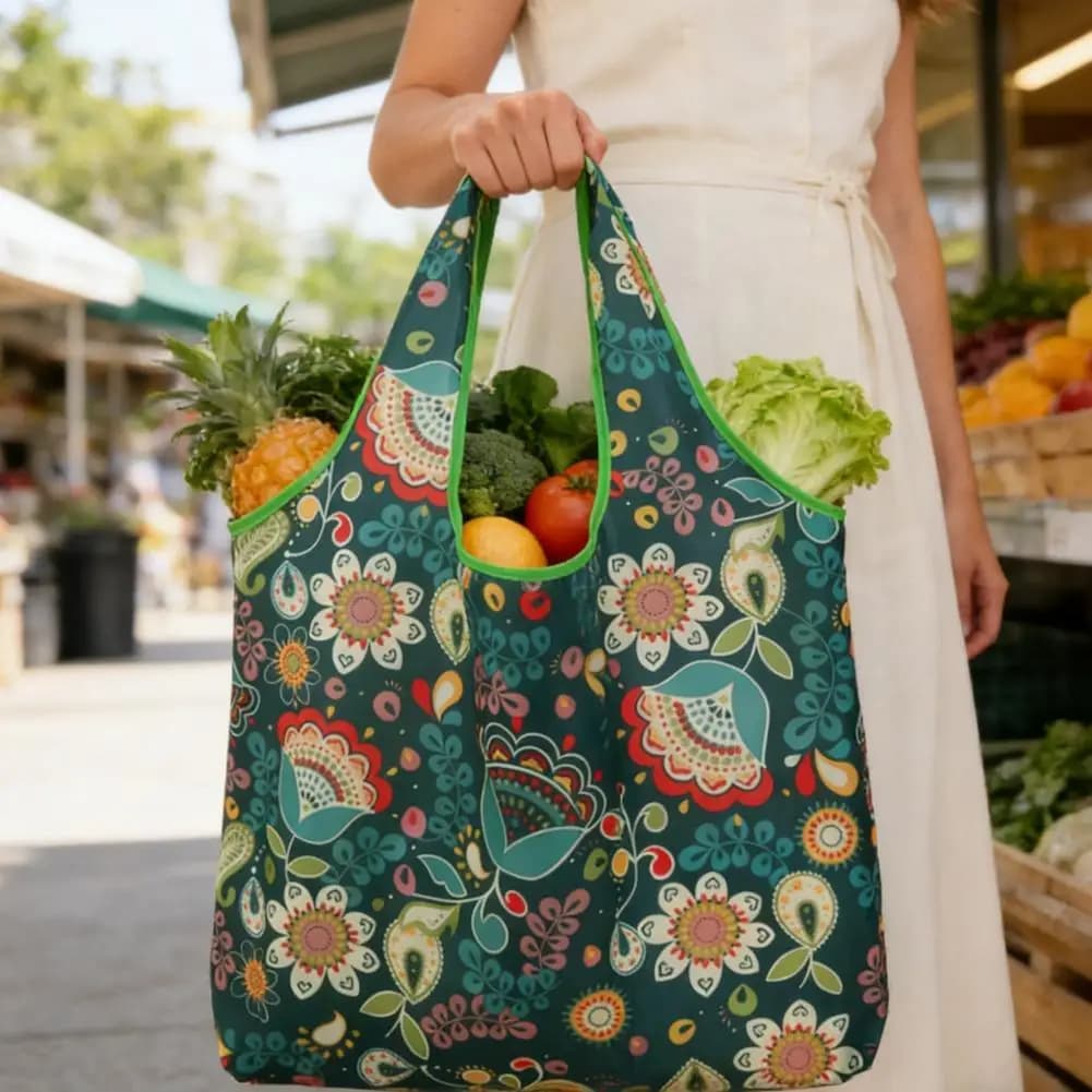 Borsa per la spesa pieghevole con stampa alla moda, ecologica, grande, riutilizzabile, per frutta e verdura, per viaggi e spesa