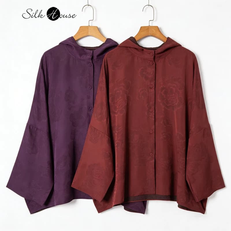 Cardigan Giacca Donna 2026 Moda Primavera Viola con Cappuccio in Seta di Gelso Naturale al 100% Fragrant Cloud Yarn a Maniche Lunghe