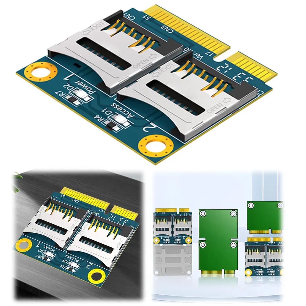 Dual TF Card To Mini PCI-E Adapter with Half Bracket Mini PCI Express Adapter Card Memory Card Reader Adapter