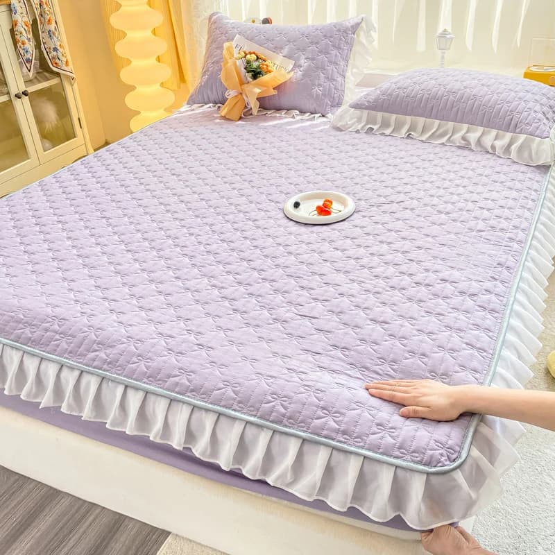 Coprimaterasso estivo in pizzo tinta unita per ragazze, morbido, lavabile, con angoli elasticizzati, per letto matrimoniale/king size (senza federa) 1 pz