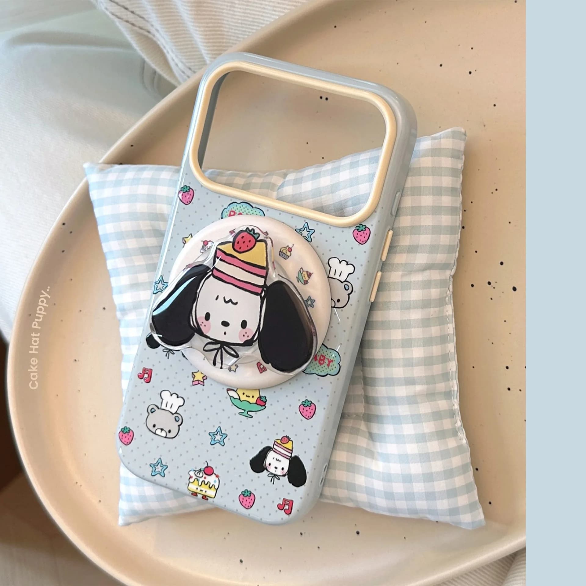 INS Cute Big Eared Dog Magnetic Stand Creative Doodle Shockproof Bumper Cases for iPhone 17/16/15/14/13/12 Pro Max Soft Cover