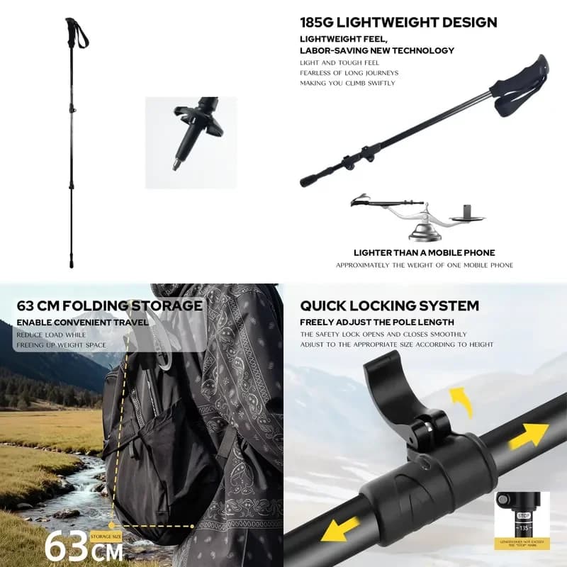 Mountaineering poles, lightweight telescopic carbon fiber trekking poles, adjustable length, suitable for outdoor