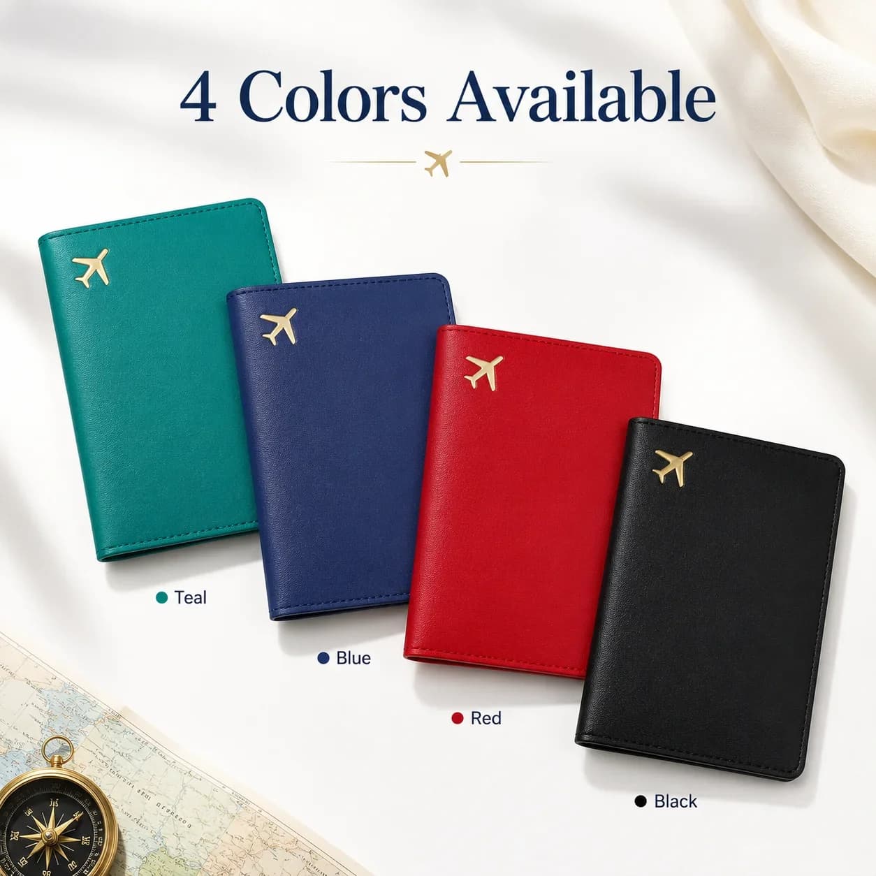 PU Leather Passport Holder Gold Foil Airplane, Stitching Cover, Protective Passport Case for Travel