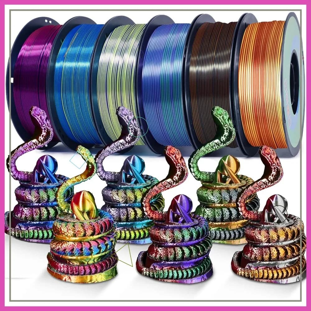 Filamento PLA Seta Arcobaleno 1.75mm, Confezione Tri-Colore 6x1kg per Stampa 3D