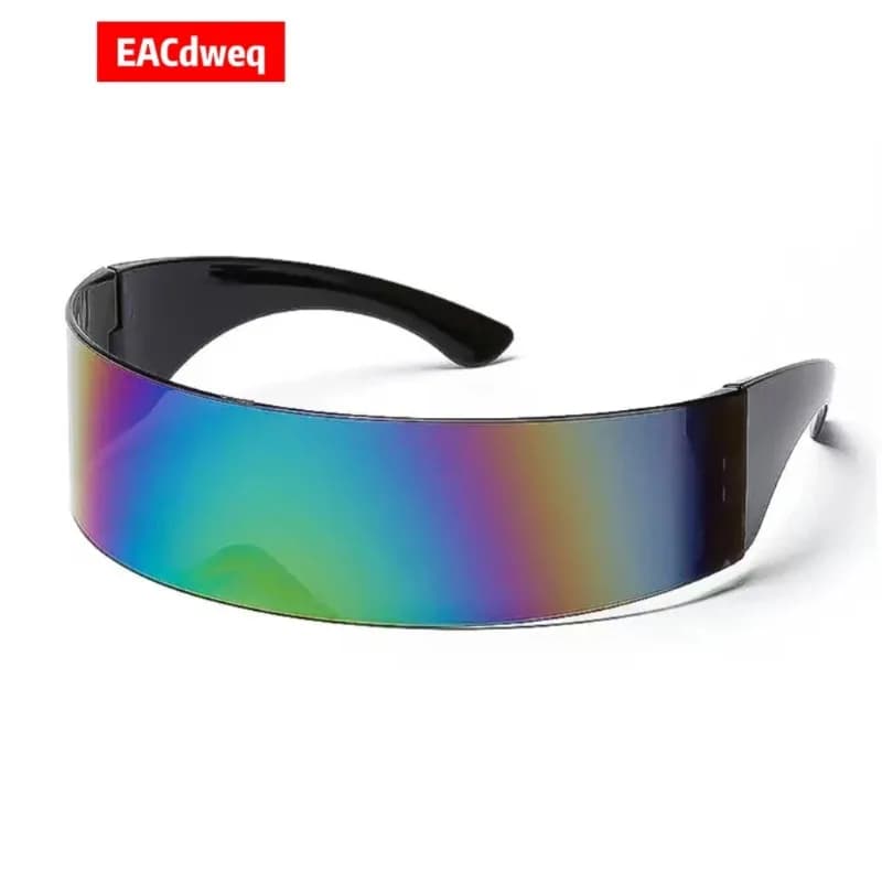 Occhiali da Sole Futuristici Y2K con Visiera Stretta Stile Ciclope, Lenti a Specchio UV400 per Uomo e Donna, Accessorio per Feste a Tema