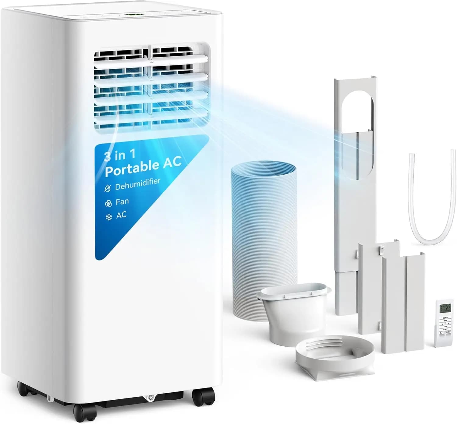 10,000 BTU Portable Air Conditioner - Cools Up to 450 Sq. Ft., Three-in-One AC Unit with Cooling, Fan, Dehumidifier, and Sleep Modes, Quiet Operation, LED Display, Remote Control & 24-Hour Timer for Bedroom, Dorm, Apartment