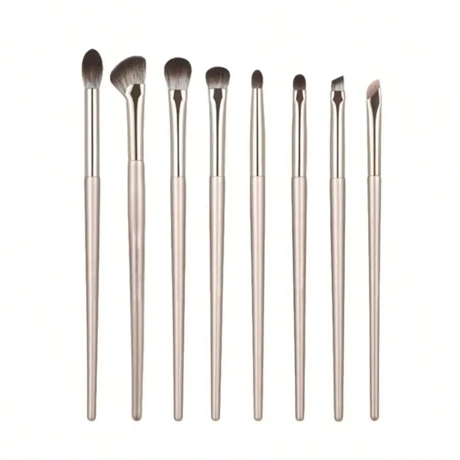 8Pcs Champagne Gold Eye Makeup Brush Set, Soft Bristle Eyeshadow Blending Eyebrow Eyeliner Brushes for Beginners