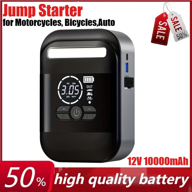 Avviatore di emergenza per auto 12V 10000mAh con compressore d'aria Pompa di gonfiaggio montata su auto Display digitale intelligente Banca di potere portatile