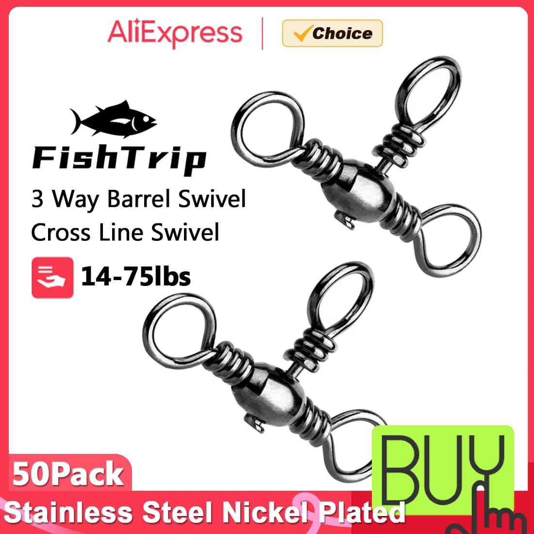 FishTrip Cross Line Girevole 50 pezzi Girelle a 3 vie Barile Girevole da pesca a forma di T Accessori per attrezzatura da pesca in acciaio inossidabile