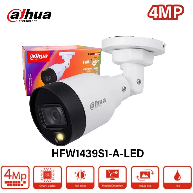 Dahua 4MP Ingresso Full-colo Netwok Telecamera Rilevazione movimento Telecamera IP 2K Smart H.265+ MIC incorporato Protezione IP67 HFW1439S1-A-LED