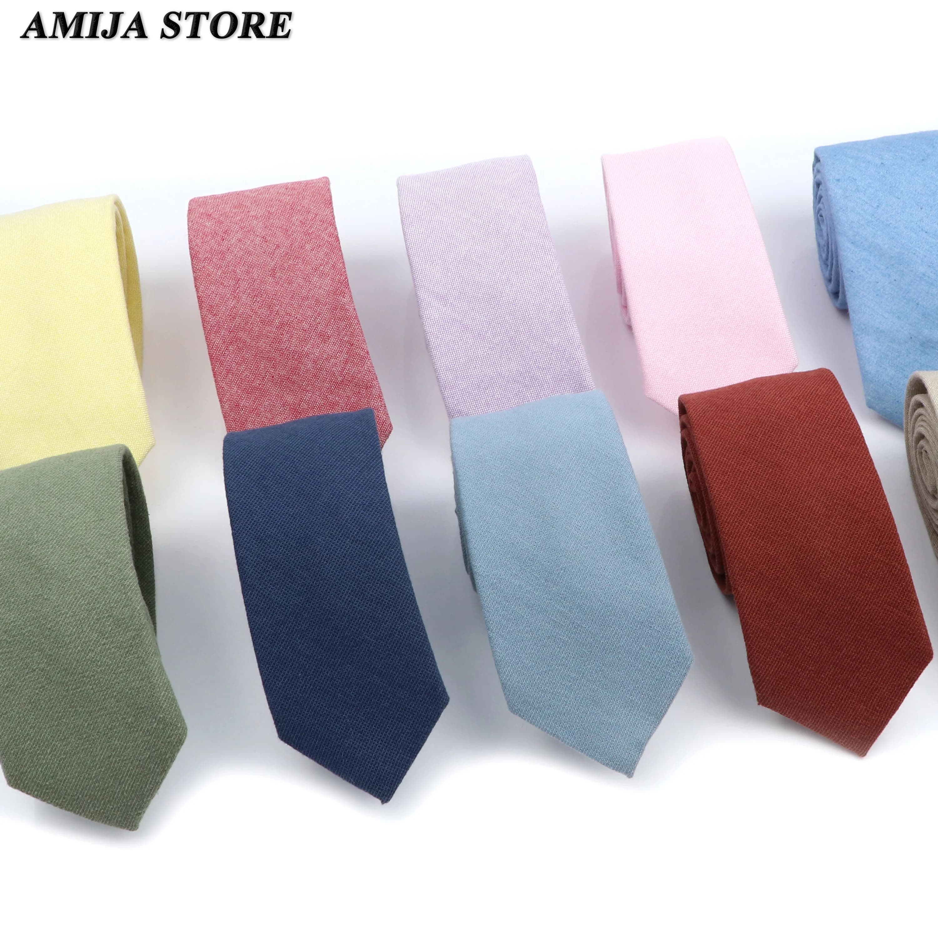 Cravatta in cotone Wed Cravatta tinta unita per uomo donna Blu Rosa Giallo Cravatte sottili sottili Moda Regali per feste di nozze Accessori da uomo
