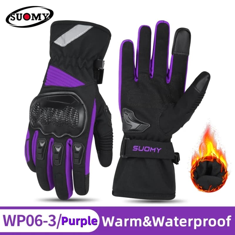 Winter Warm Anti-fall Motorcycle Gloves Women Waterproof Thermal Windproof Touchscreen Anti-Skid Bike Moto Gloves Pink Purple