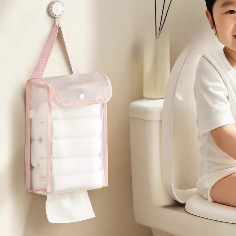 No Punching Bathroom Tissue Storage Bag, Wall-mounted Waterproof Kitchen Garbage Sorting Bag, Large Capacity and Multi-function