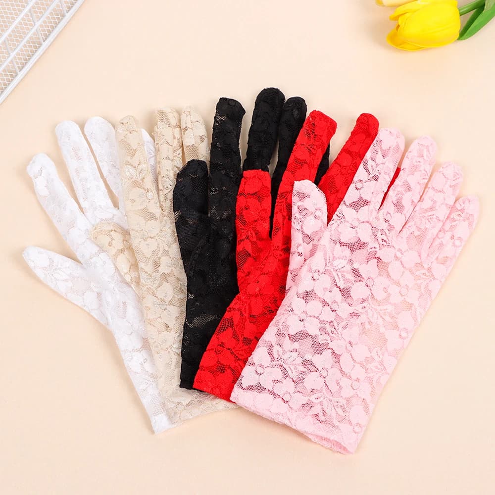 1 paio di guanti in pizzo da sposa per feste gotiche, guanti scavati, guanti con protezione UV, guanti da sole, guanti corti da guida alla moda da donna