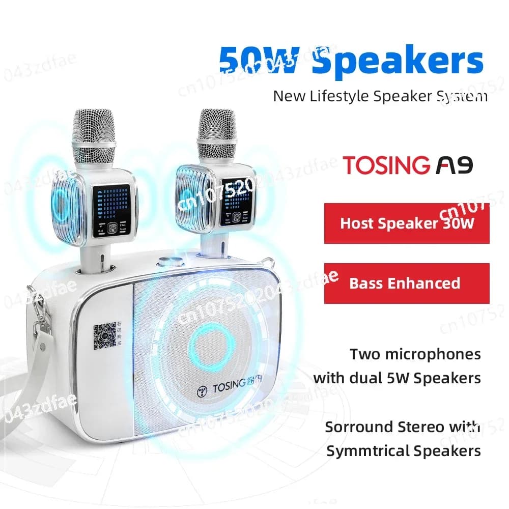A9 2022 Nuova macchina per karaoke per adulti con 2 microfoni per karaoke wireless Altoparlante per casa e palco con luce per feste a LED