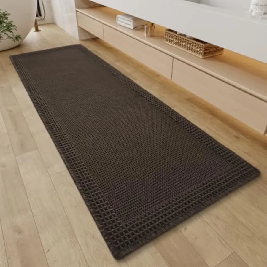 Tappeti da bagno Waffle super assorbenti, antiscivolo, lavabili, ad asciugatura rapida, ultra morbidi, in stile Boho con nappe.