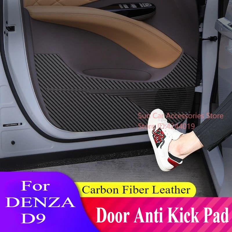 For DENZA D9 Carbon Fiber Leather Door Anti Kick Pad Door Panel Protective Mat Sticker Car Interior Modificatio Accessories