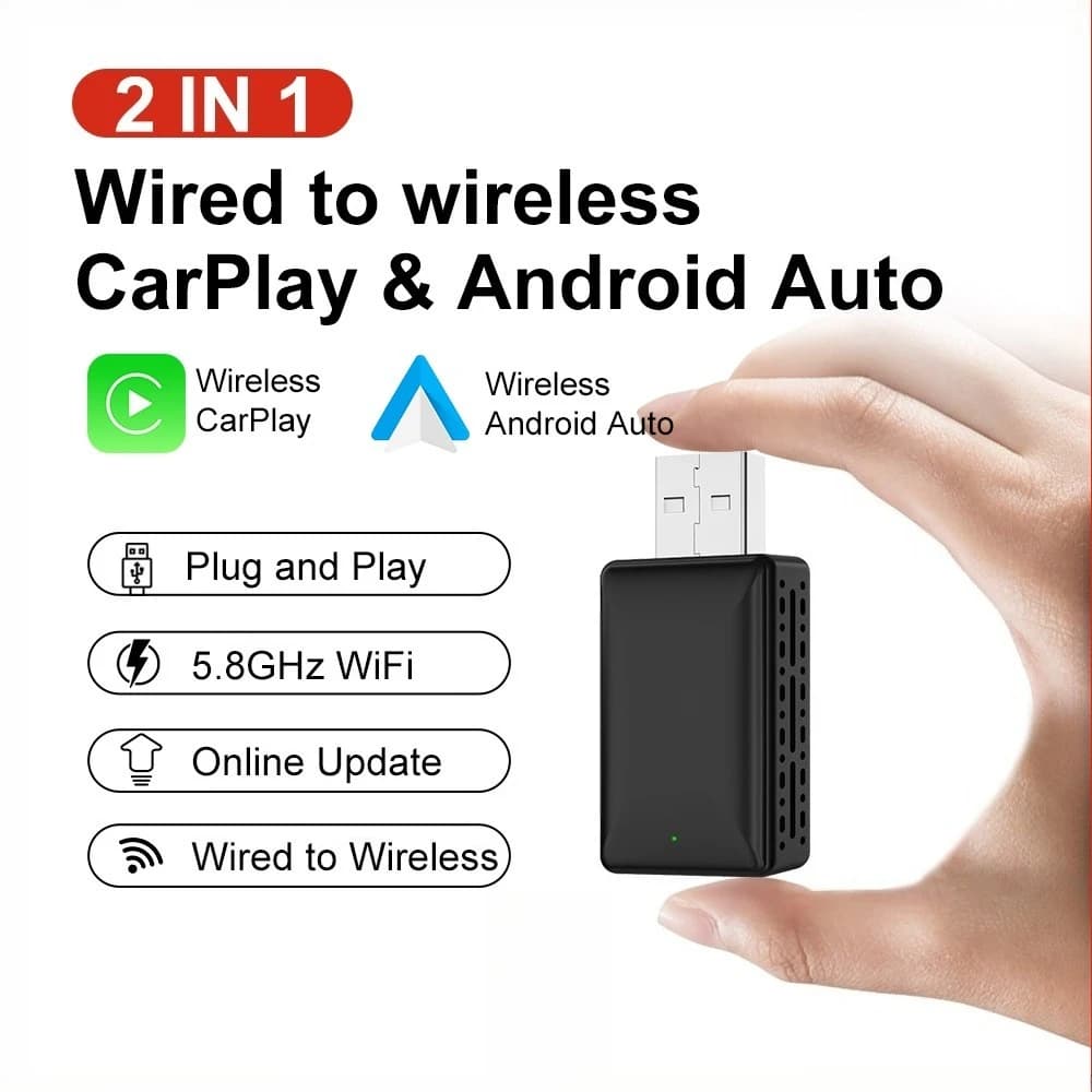 Adattatore wireless Carplay Android Auto 2in1 2025 Adattatore wireless Carplay per auto OEM con USB Plug and Play cablato a wireless