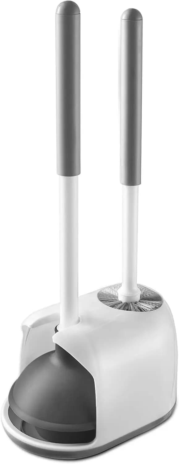 Set 2-in-1 per la pulizia del WC: sturalavandini e spazzola con supporto, kit combinato per la pulizia del bagno in bianco