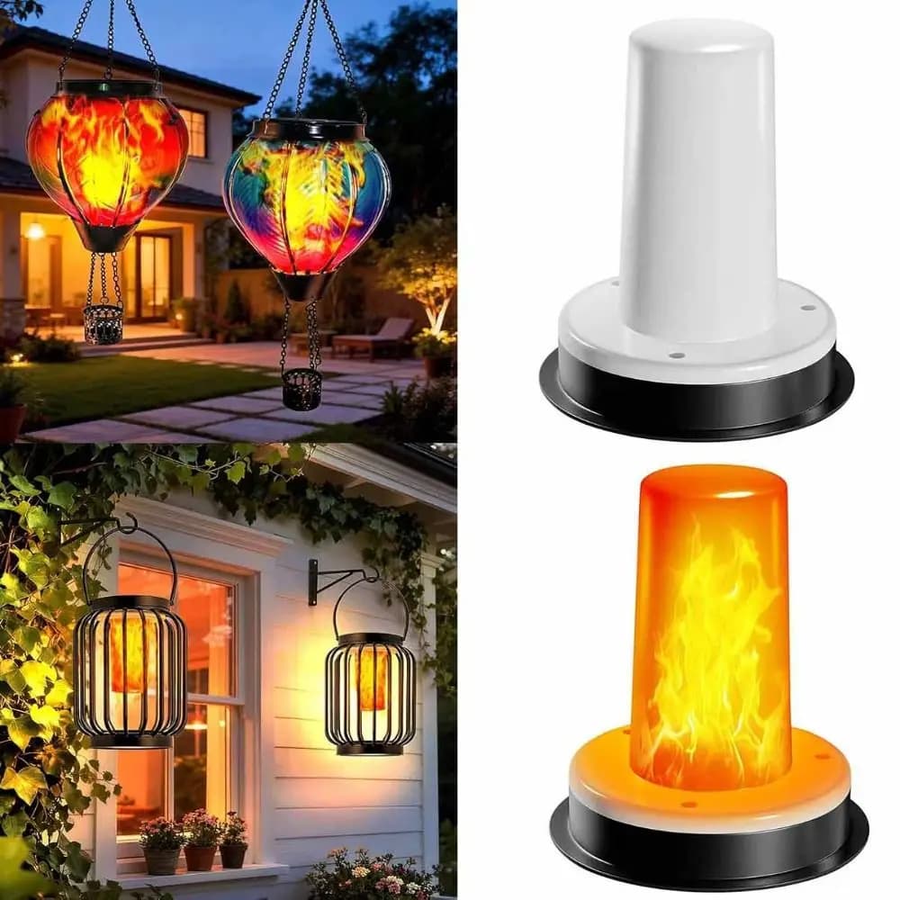 Torcia con Fiamma Realistica, Luce Solare con Effetto Fiamma Tremolante, Accensione/Spegnimento Automatico con Sensore, Ricarica Automatica