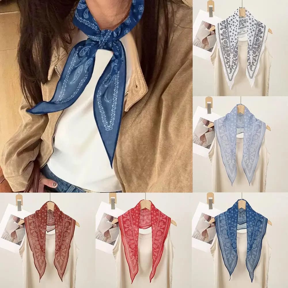 Outdoor Neck Scarf Paisley Scarf Hair Ribbons Bandana Triangle Scarf Anacardi Silk Scarf Women's Soft Scarf