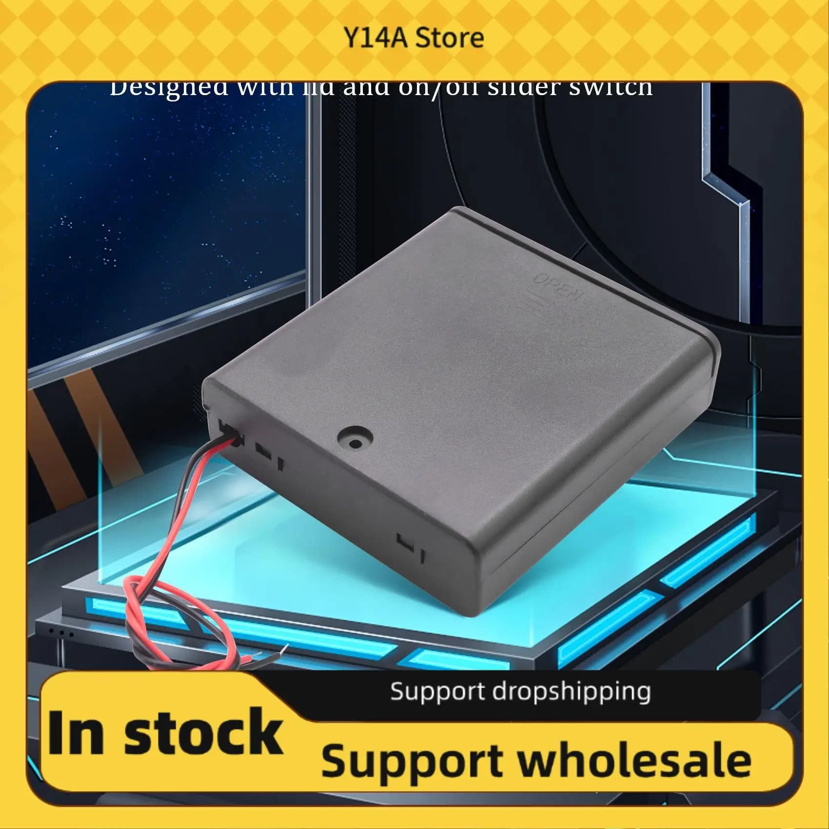 Y14A Interruttore ON/OFF Cavi da 5,5" Custodia portabatteria per 4 batterie AA da 1,5 V