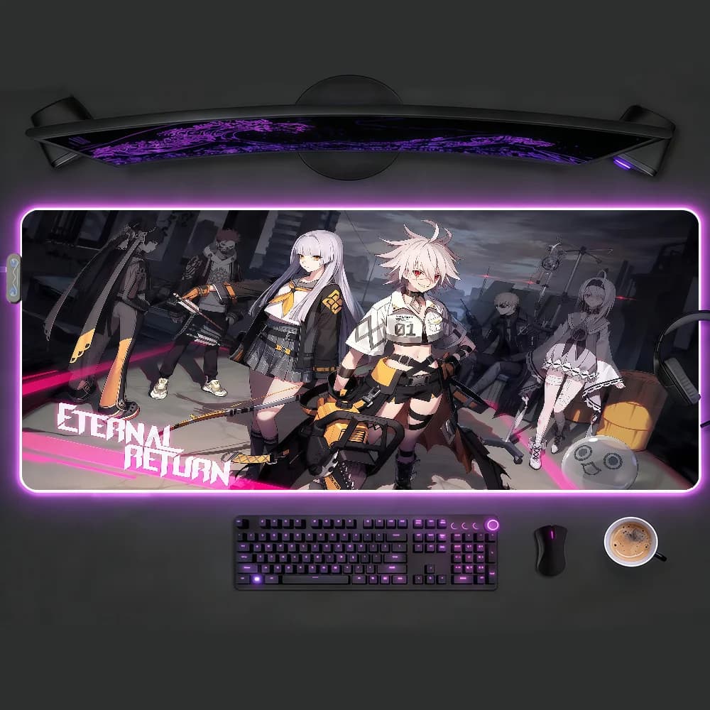 Tappetino per mouse Black Survival Eternal Return RGB LED antiscivolo, in gomma, per gaming, grande XXL, per computer e tastiera da ufficio